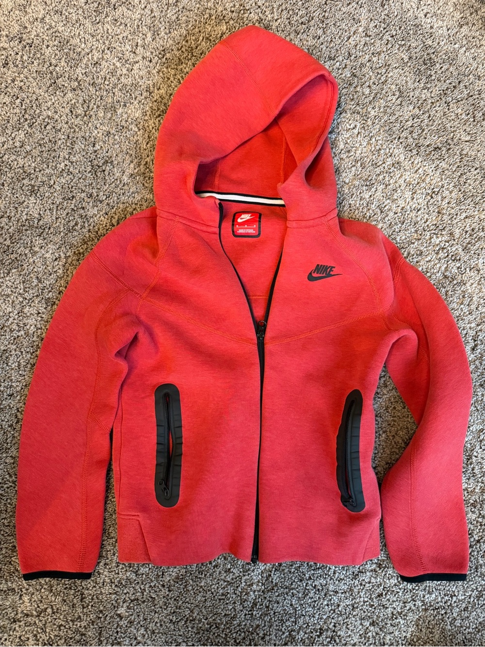 Nike Kids Red Full-Zip Hooded Sweatshirt with Black Accents